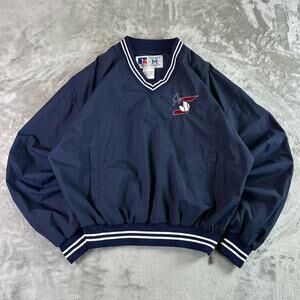 VTG Russell Athletic Navy Blue V-Neck Pullover Windbreaker Embroidered Logo M